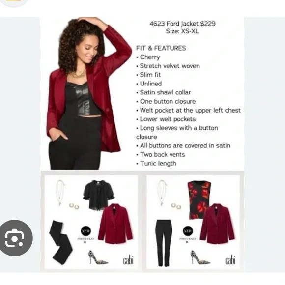 CAbi Women's Red Velvet Blazer - Picture 3 of 4